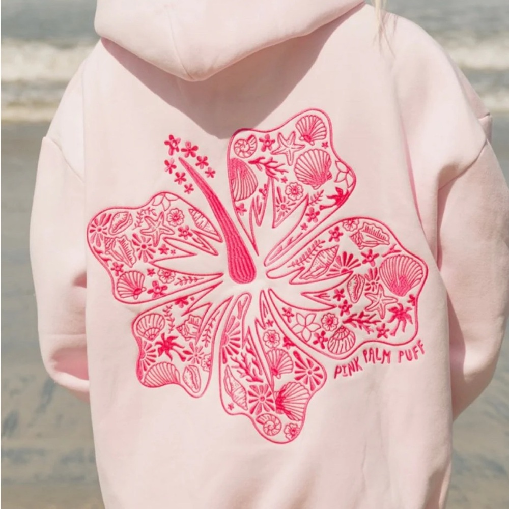 Pink Palm Puff Hawaii Hibiscus" Hoodie in Blush - Picture 7 of 8